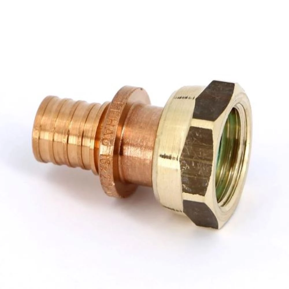 Переходник аксиальный РЕХАУ Rautitan RX+ Дн63х2 3/8″ Ру10 для труб из сшитого полиэтилена с накидной гайкой, корпус - бронза 14563461001