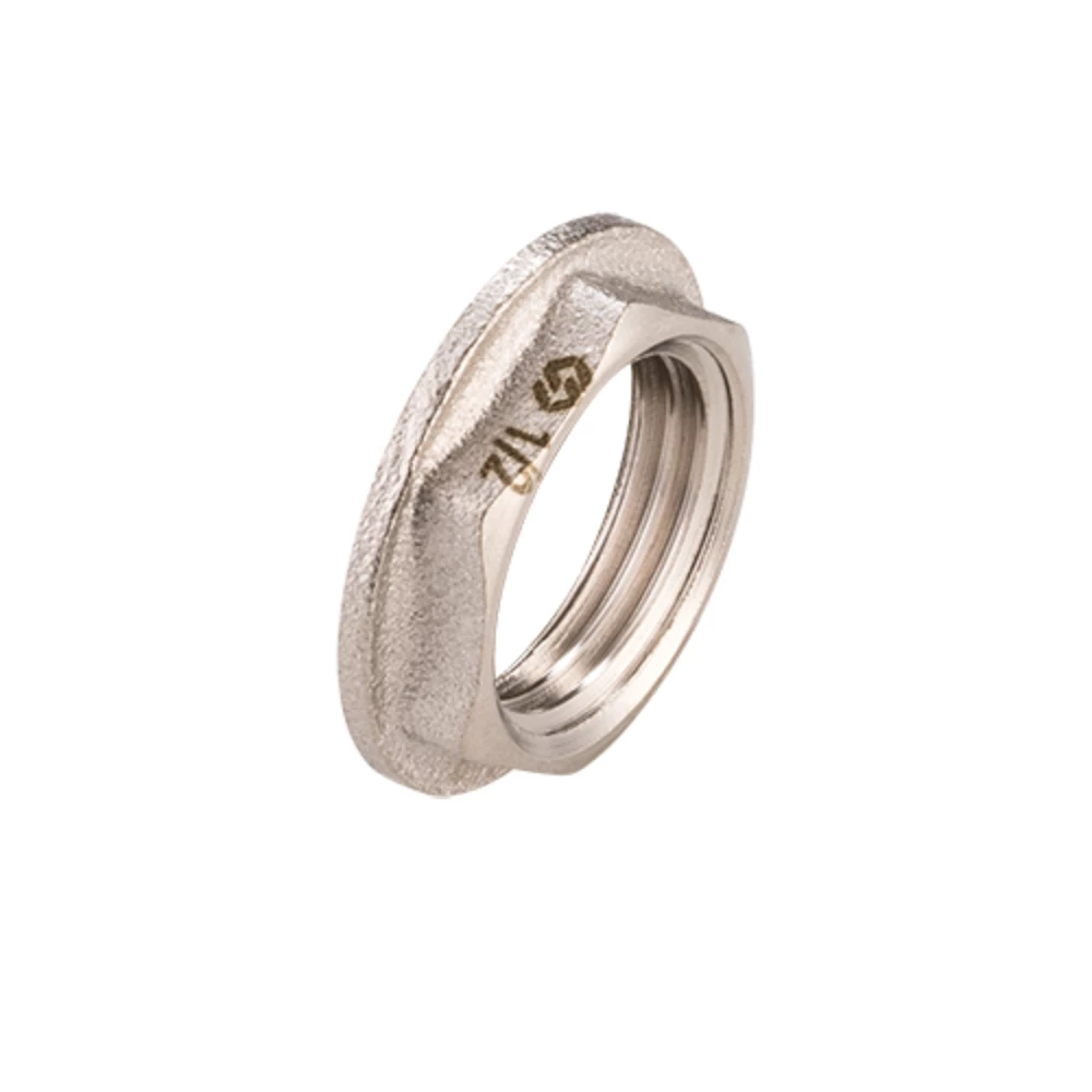 Контргайка MVI BF.592 Ду15 Ру40 1/2″ с упором, корпус – латунь, покрытие – никель, присоединение – внутренняя резьба
