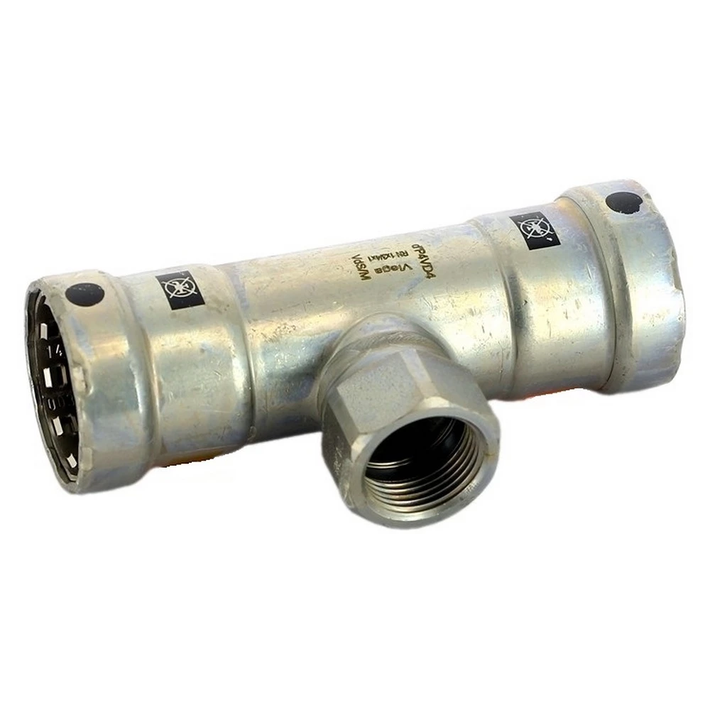 Тройник переходной Viega Megapress с SC-Contur Дн1 1/2″x1/2″x1 1/2″ Ру16 стальной оцинкованный, присоединение - пресс/внутренняя резьба