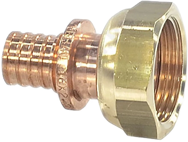 Переходник аксиальный РЕХАУ Rautitan RX+ Дн63х2 3/8″ Ру10 для труб из сшитого полиэтилена с накидной гайкой, корпус - бронза 14563461001